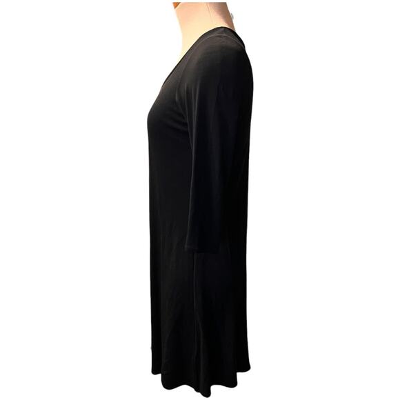 Eileen Fisher Silk Scoop Neck 3/4 Sleeve Tee Shirt Dress SZ XS Black Ballet - Picture 2 of 11